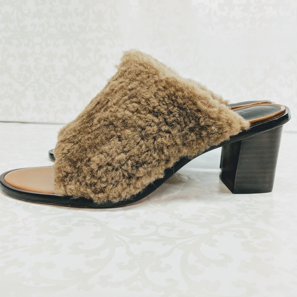 Tibi Leather and Shearling Peeptoe Mules NWOT